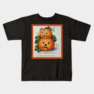 Vintage Look Halloween Stacked Pumpkins and Eerie Face Kids T-Shirt